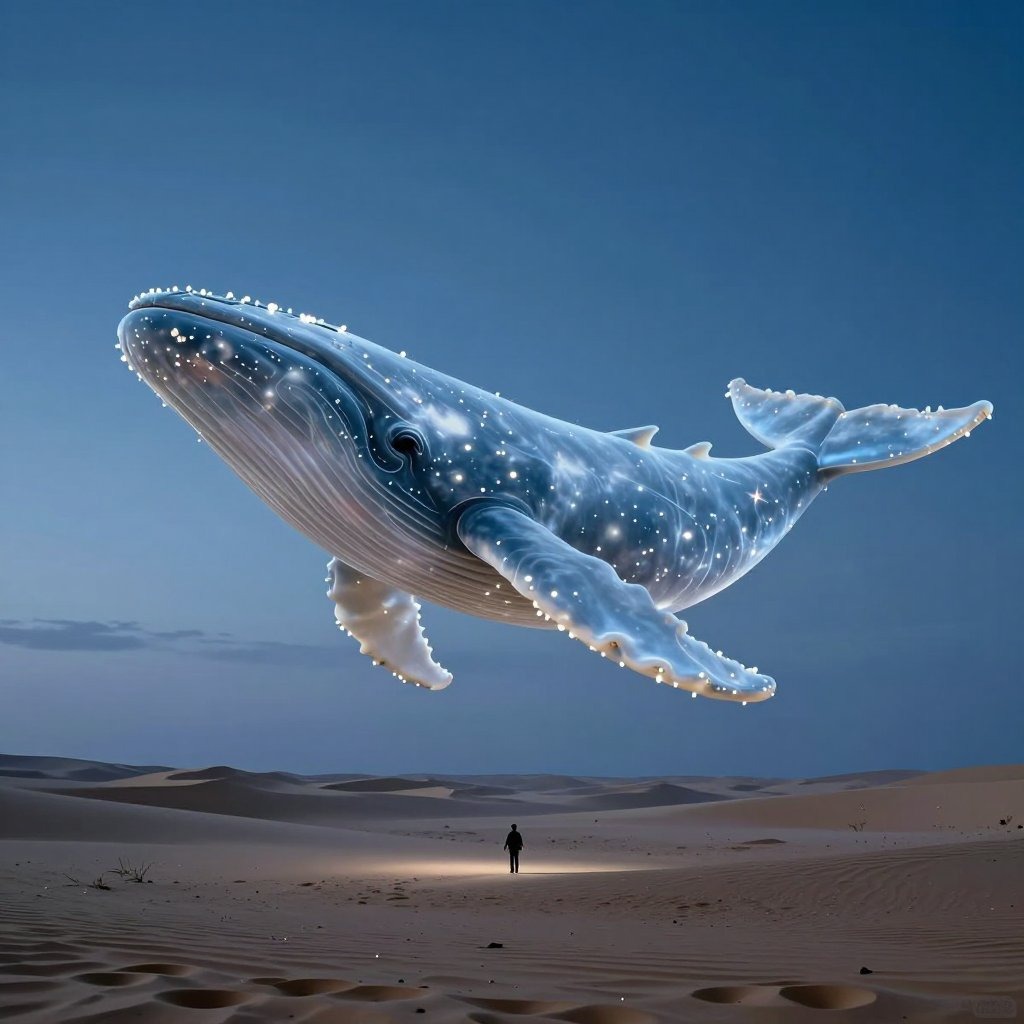 Surreal floating whale landscape
